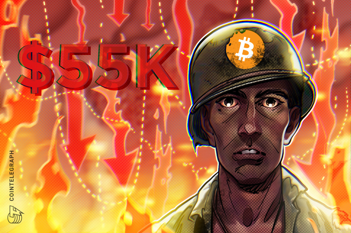 Bitcoin price chart with MVRV Z-score projection targeting $55K bottom in 2026