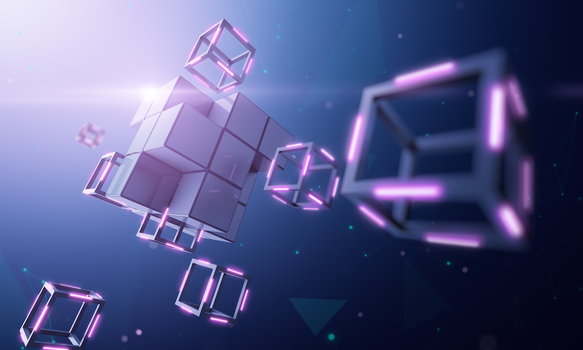 Visuelle Darstellung von Blockchain-Validator-Knoten, die große Finanzinstitutionen wie Visa und Fidelity mit mehreren Blockchain-Netzwerken verbinden