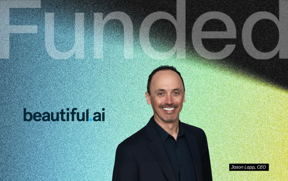 Screenshot of Beautiful.ai interface showing AI-generated presentation with iterative editing conversation panel