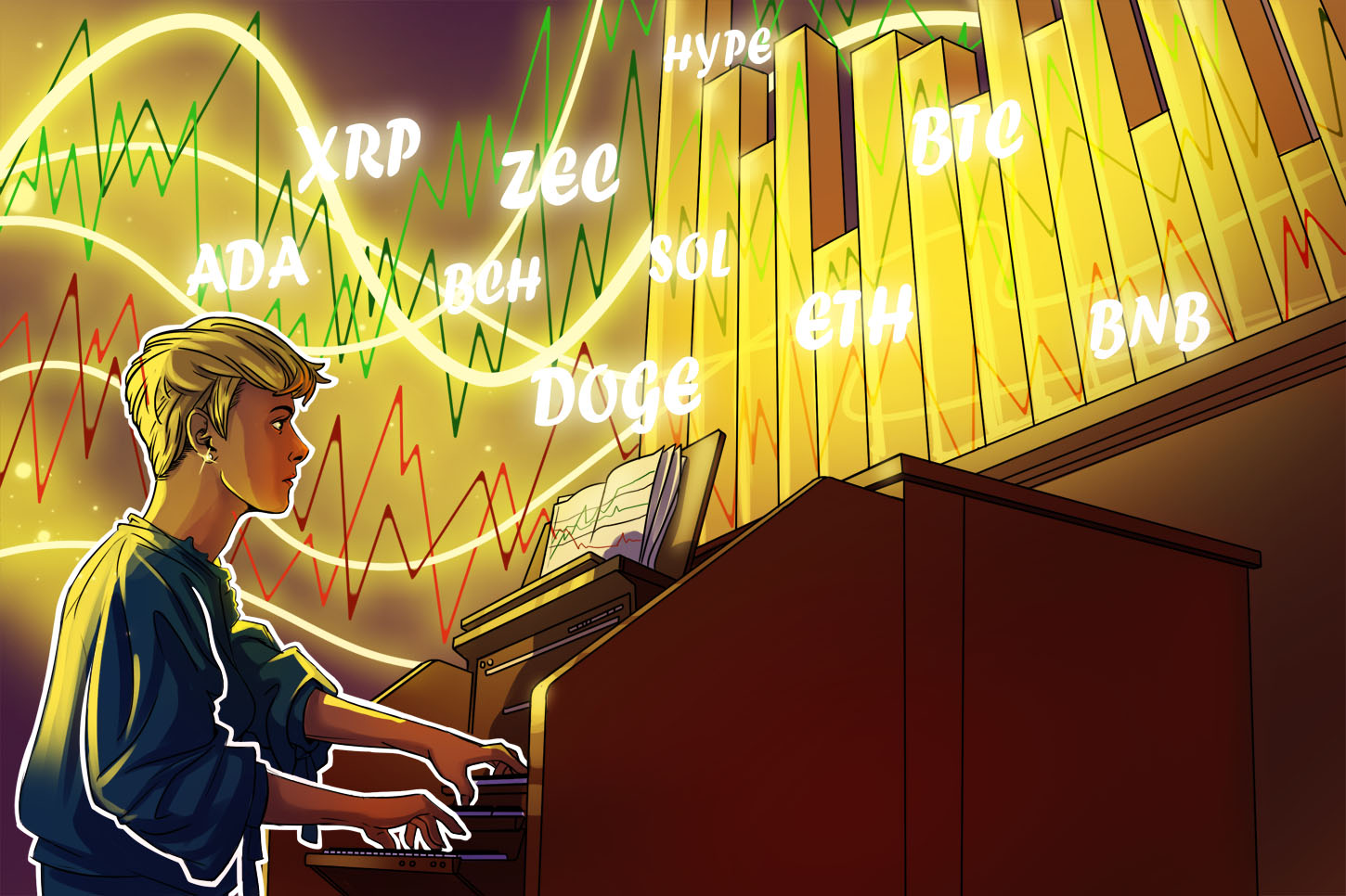 Chart showing Bitcoin price trends with overlay of AI-related imagery.