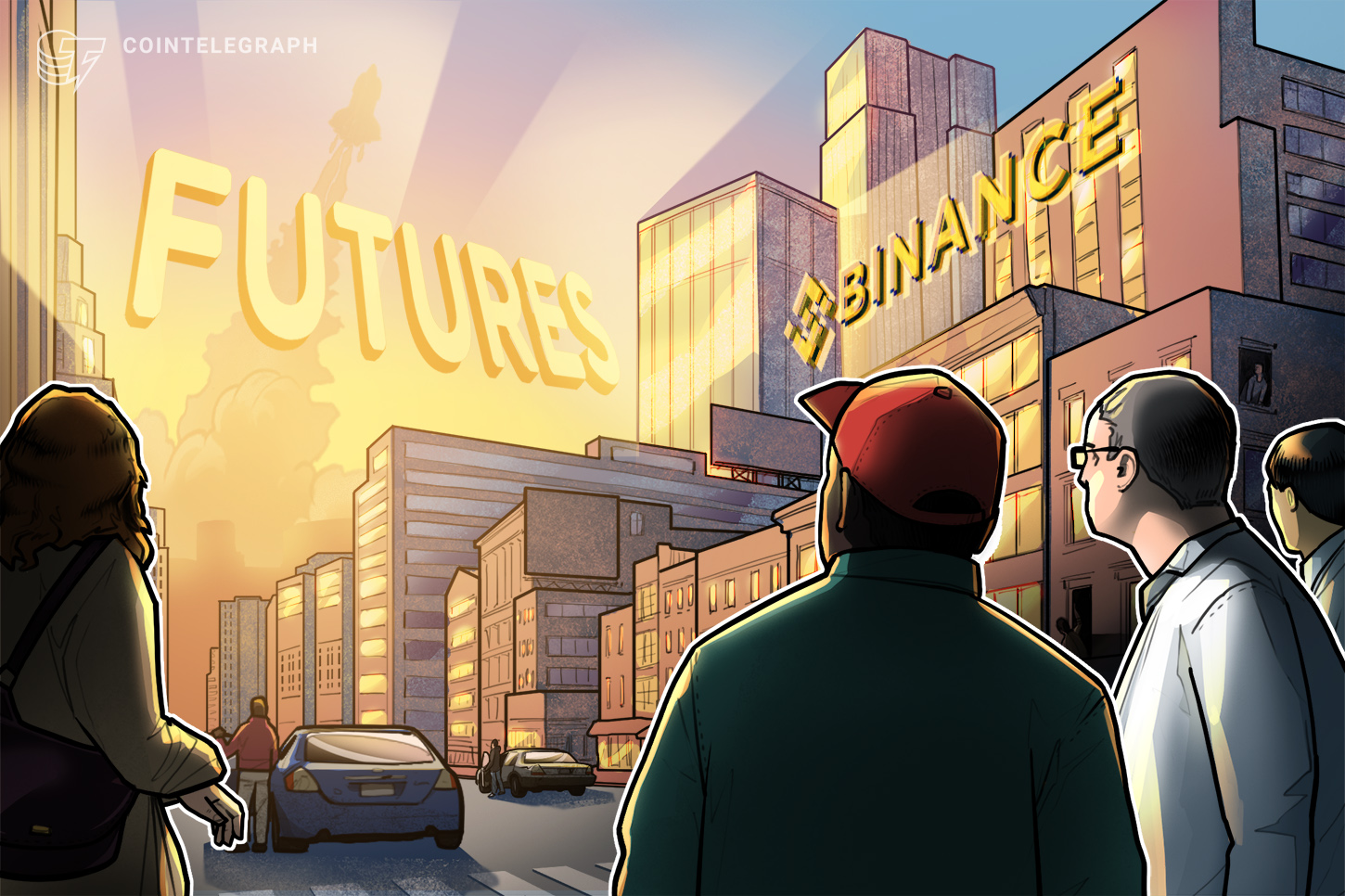 Binance logo with a rocket launching into the digital space