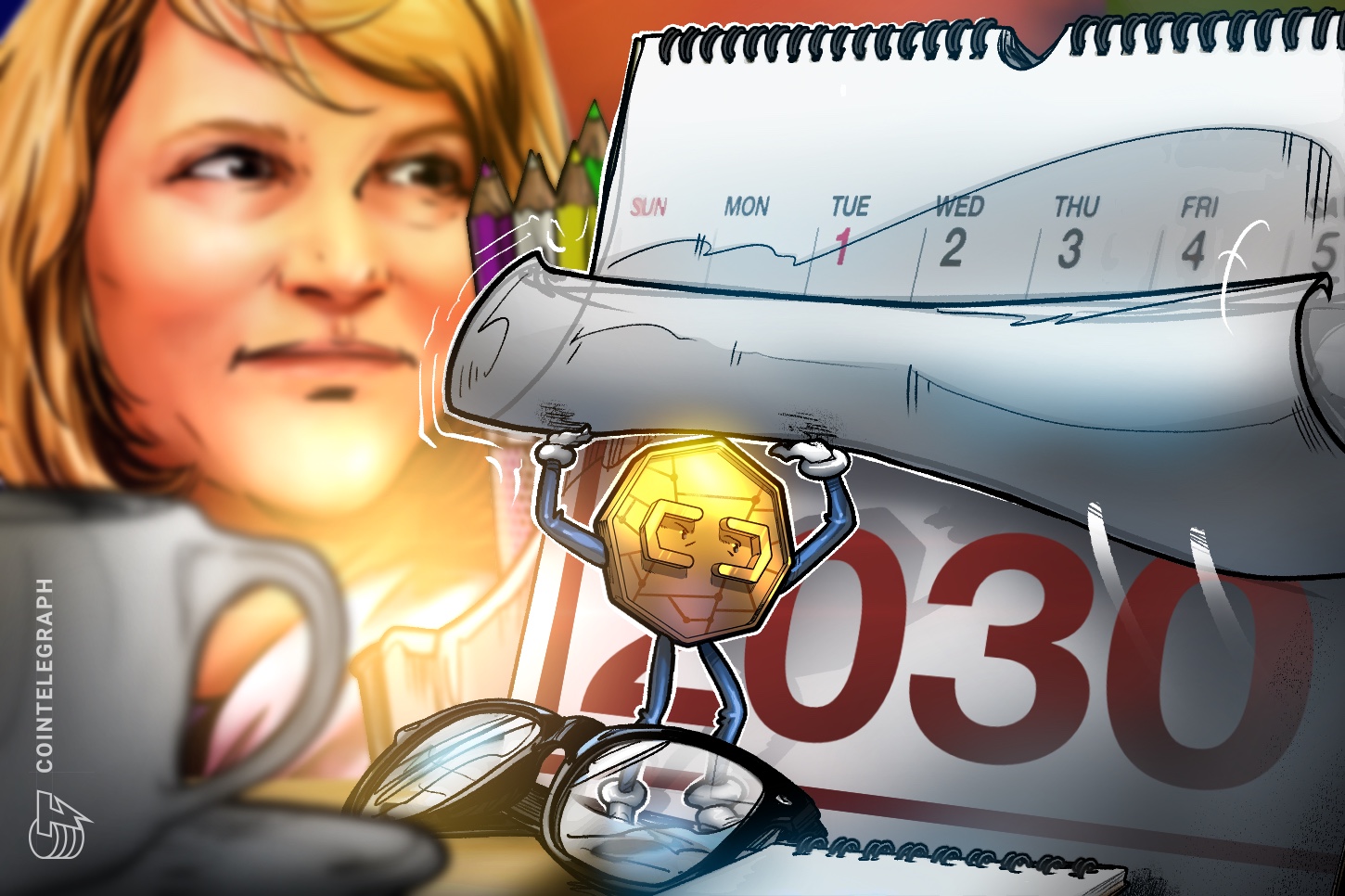 Senator Cynthia Lummis speaking on CLARITY Act with crypto charts and US Capitol in background