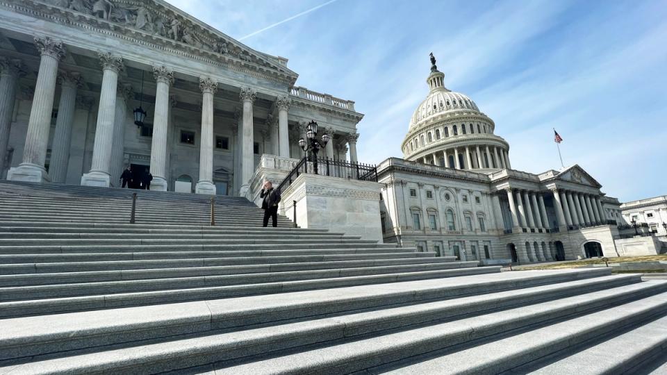 Jacob Smagula, new fellow at the American Innovation Project, with Capitol building in the background.