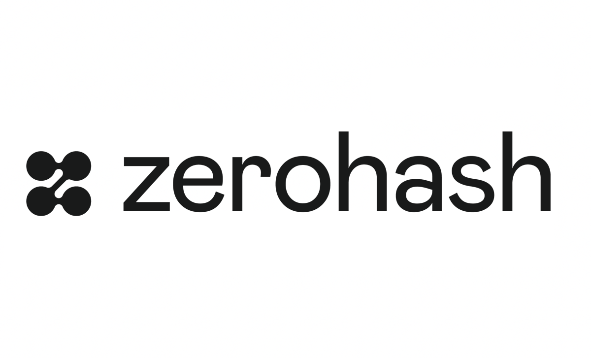 Zerohash company logo with a backdrop of financial data graphs