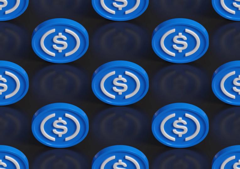 A stylized image of a digital coin with a dollar sign, set against a backdrop of complex code and financial charts, symbolizing the complex nature of stablecoins.