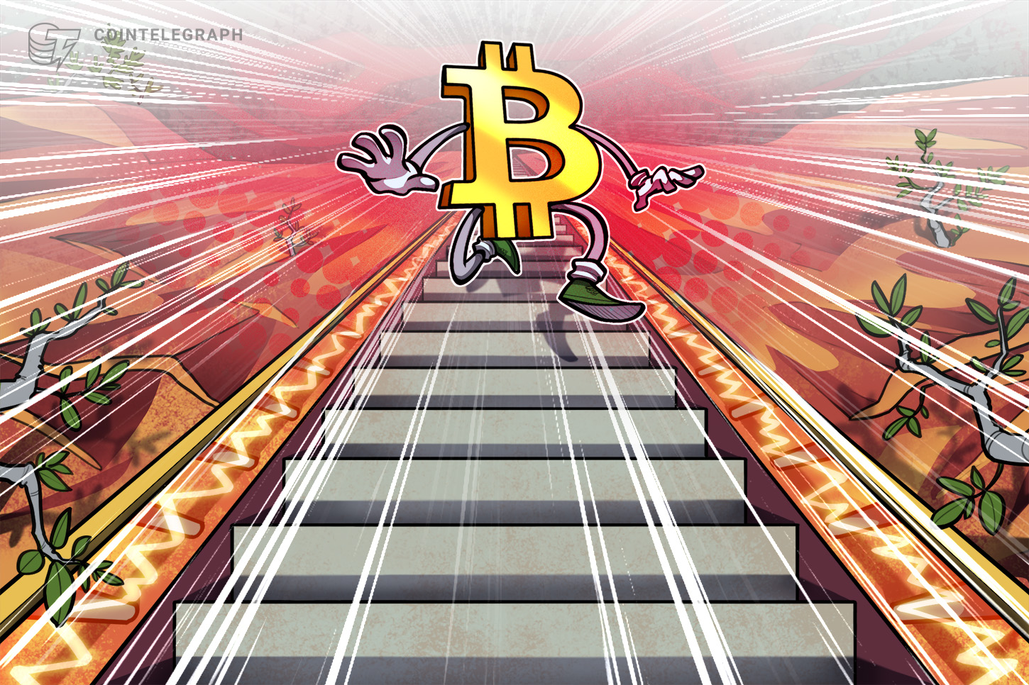 A downward-trending graph of Bitcoin's price with a broken support line.