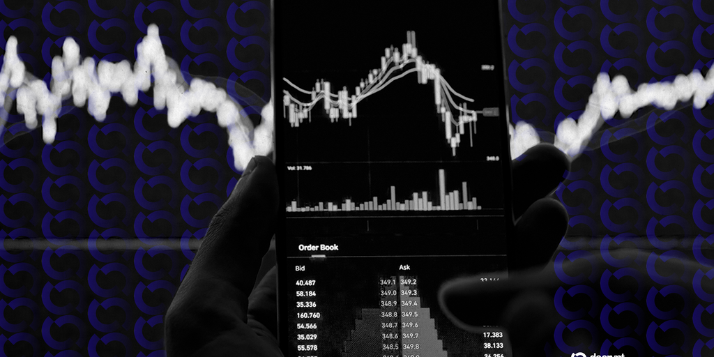 Chart showing stock market indices turning green, with overlayed icons representing AI and cryptocurrency.