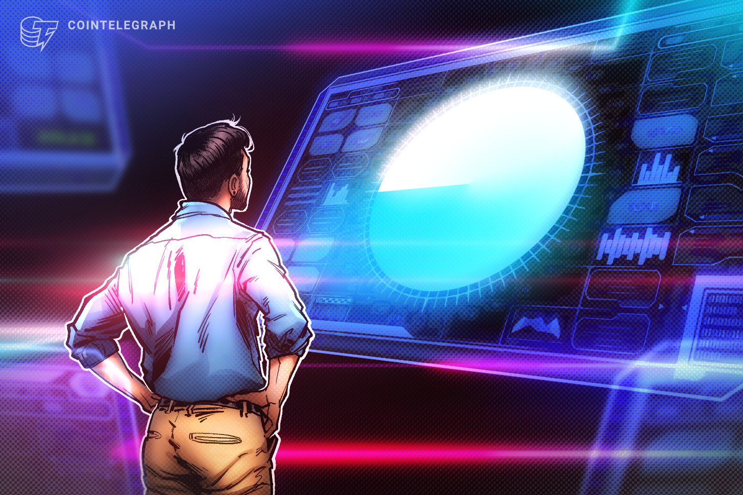 Illustration of a cryptocurrency wallet icon connected to an AI brain icon.
