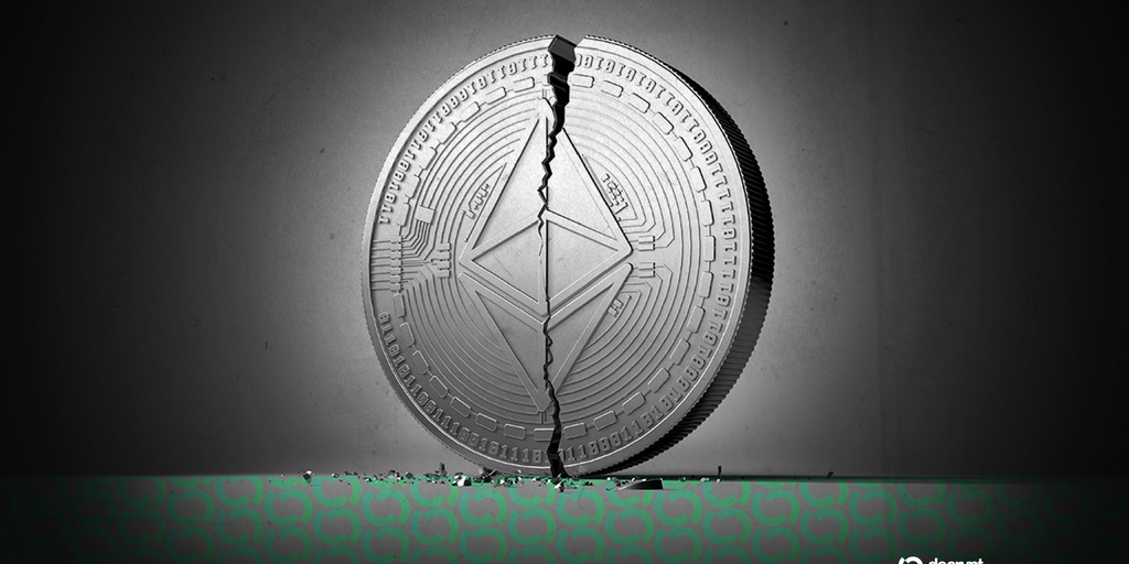 Graph showing a downward trend line for Ethereum price with bearish indicators.
