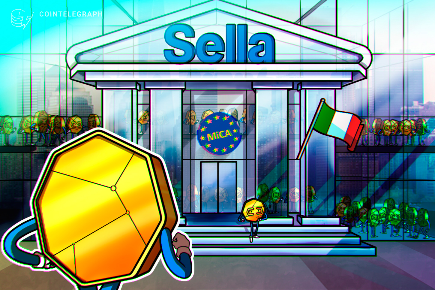 Banca Sella logo displayed on a digital screen, symbolizing financial innovation and digital currency.