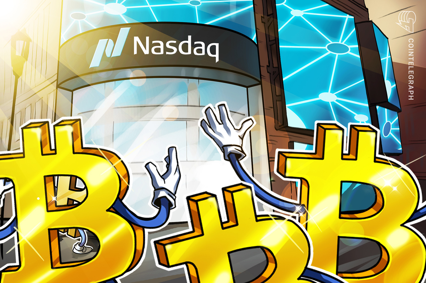 A digital image representing Bitcoin with financial charts and exchange symbols.