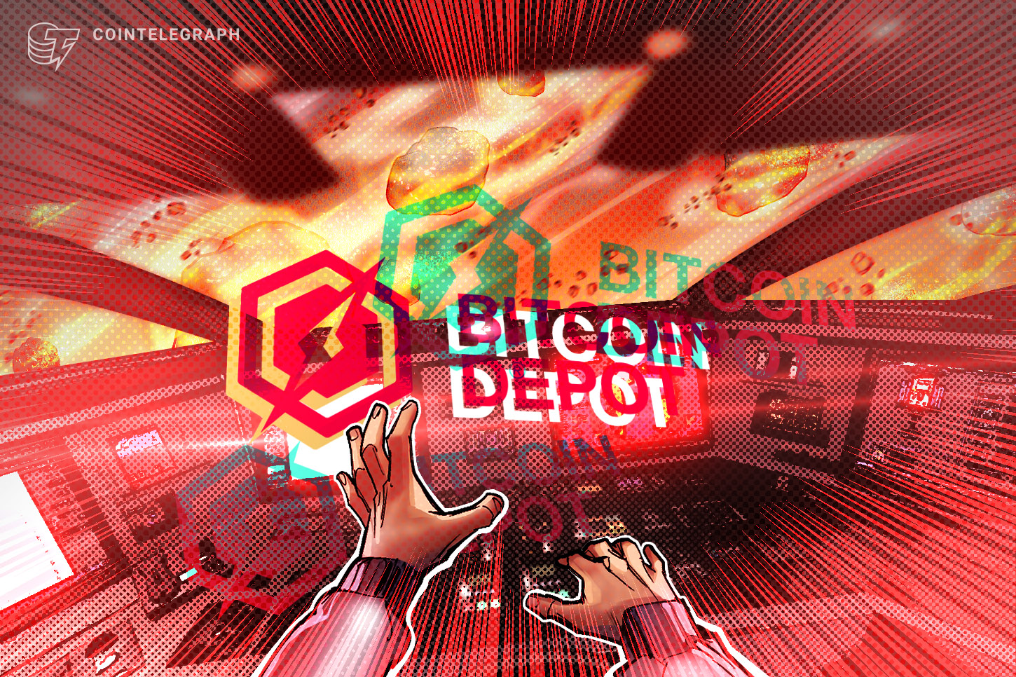 A close-up shot of a Bitcoin ATM machine, with a slightly blurred background of a city street.