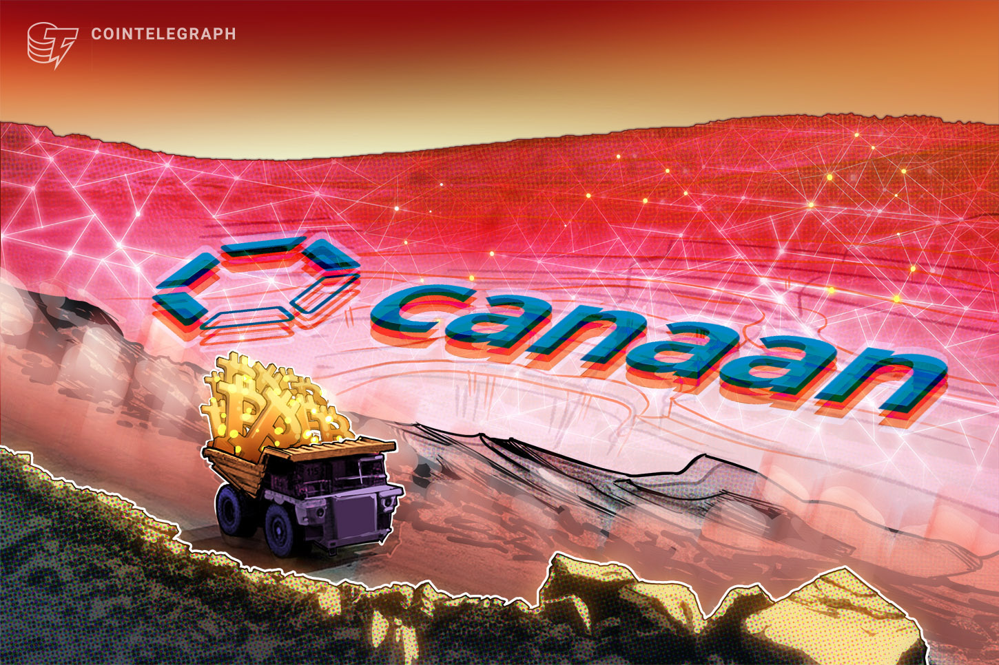 Canaan logo with financial charts showing a downward trend.
