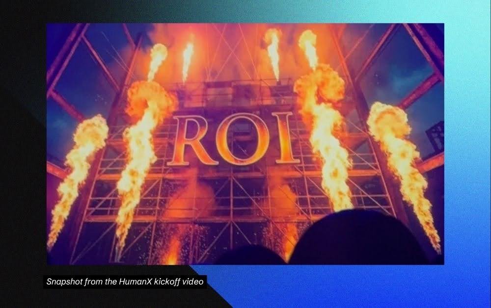 Conference stage at HumanX 2026 with AI leaders like Ray Kurzweil speaking on brain implants