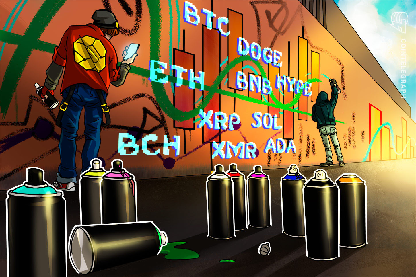 Technical chart showing Bitcoin price trends with support and resistance lines.
