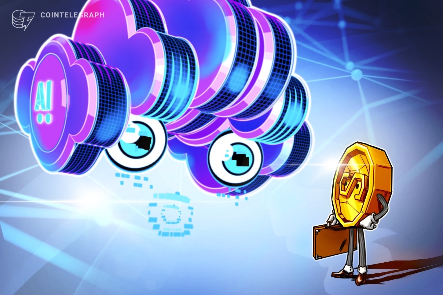 Digital image depicting interconnected nodes representing AI agents on a blockchain network.