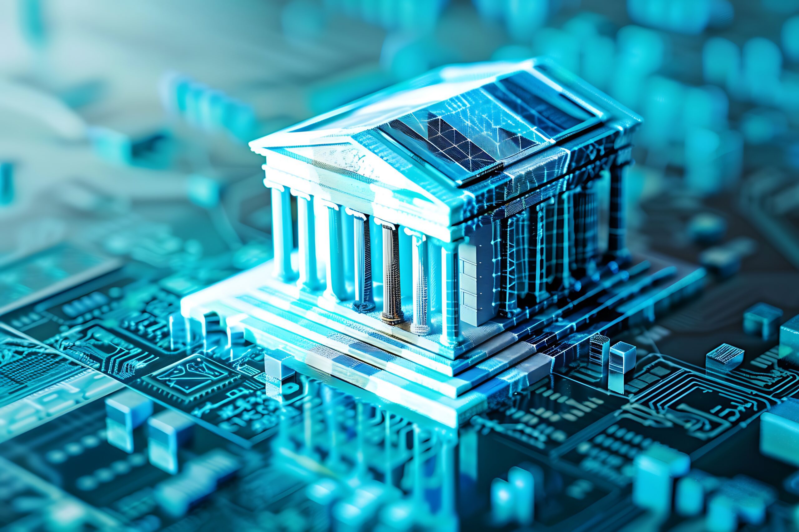 Illustration of SoFi's business banking platform interface showing dollar-to-stablecoin conversion and 24/7 blockchain settlement capabilities