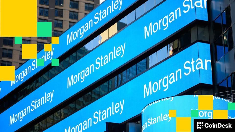 Morgan Stanley logo overlaid on stablecoin icons and Treasury bills graphic