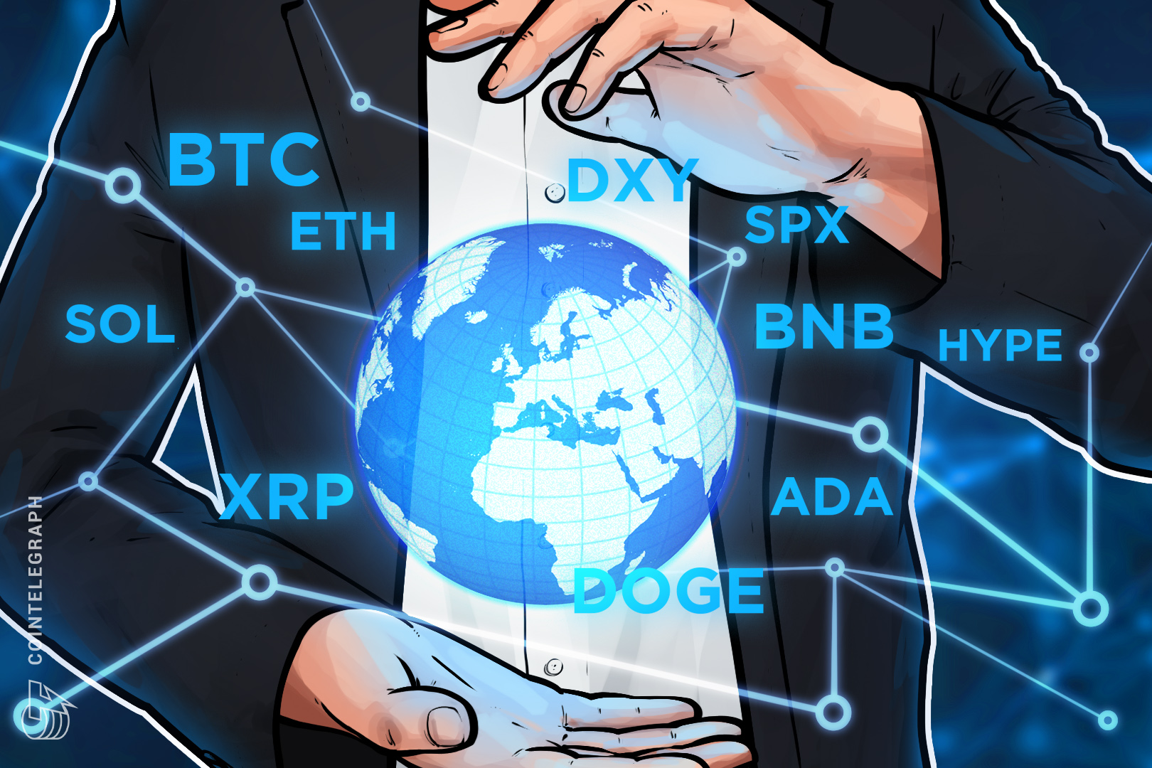 Graph showing Bitcoin price trend with upward arrow and increasing volume bars